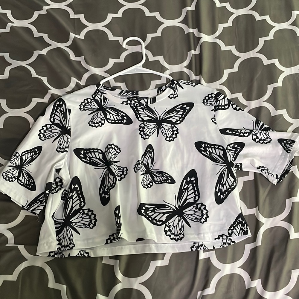 White butterfly croptop